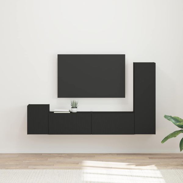 vidaXL Zostava TV skriniek Nástenný 4 pcs Čierna Kompozitné drevo