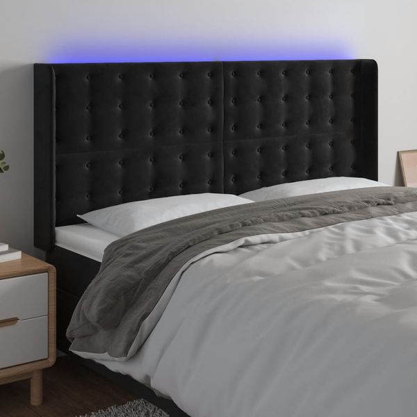 vidaXL Čelo postele s LED čierne 203x16x118/128 cm zamat