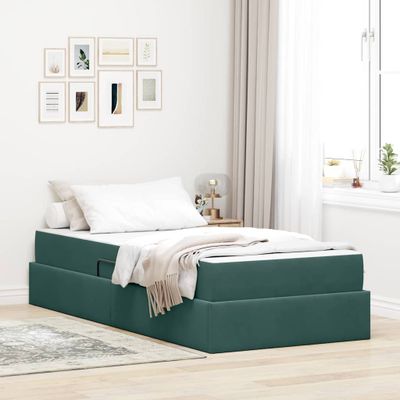 vidaXL Postel s úložným prostorem a matrací Tmavozelená 100 x 200 cm