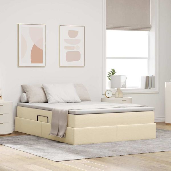 vidaXL Postel s úložným prostorem a matrací Krémová 140 x 190 cm