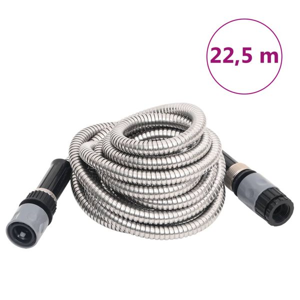 vidaXL Záhradná hadica s tryskou, strieborná 0,6" 22,5 m, oceľ