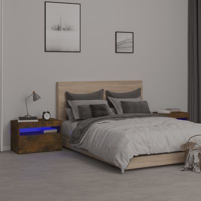 vidaXL Nočné stolíky s LED svetlami dymový dub 60x35x40 cm