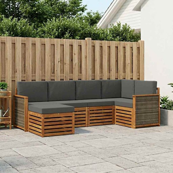 vidaXL Sada rohových gaučov s vankúšom 5 pcs Prírodná a antracitová