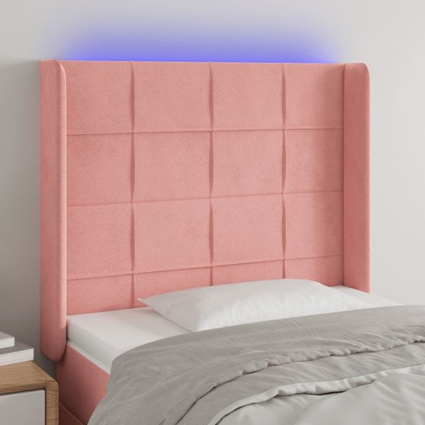 vidaXL Čelo postele s LED ružové 83x16x118/128 cm zamat