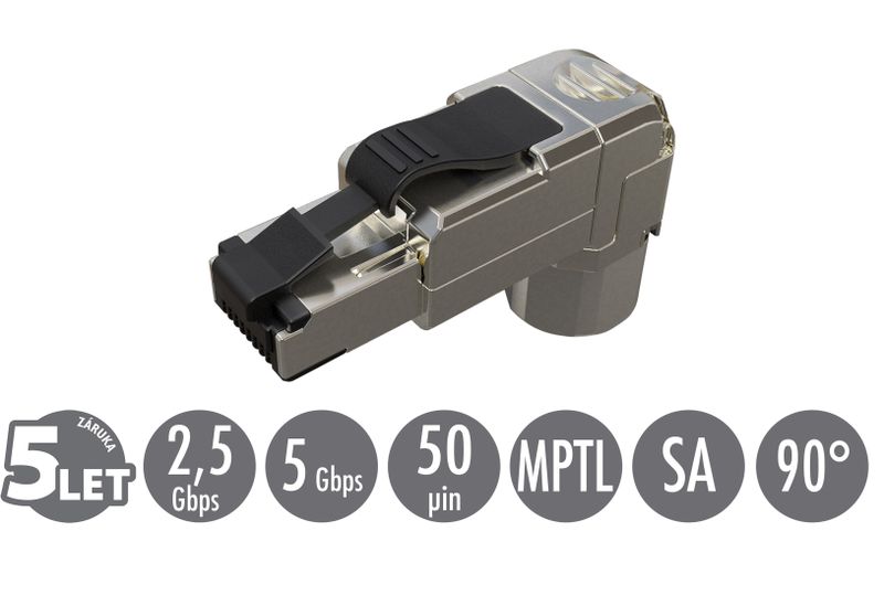 Konektor MPTL 90° RJ45 CAT5E STP samorezný SXRJ45-5E-STP-BK-SA-U