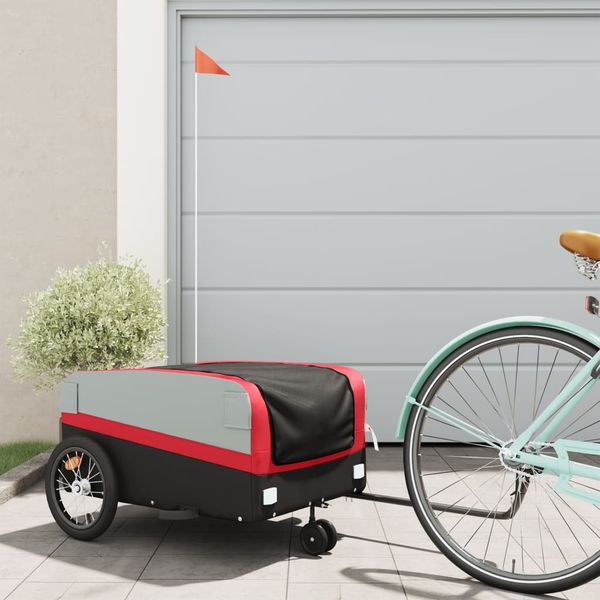 vidaXL Vozík za bicykel, čierno červený 45 kg, železo
