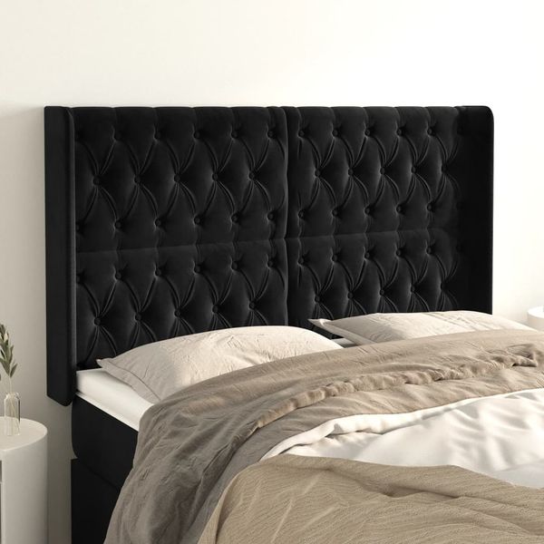 vidaXL Čelo postele so záhybmi čierne 163x16x118/128 cm zamat