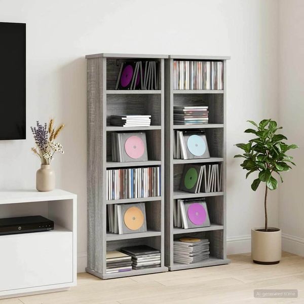 vidaXL CD Skrinka 2 ks Sivý Sonoma 60 x 17 x 92 cm Kompozitné drevo