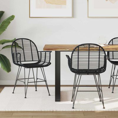 vidaXL Jedálenská stolička 2 pcs Ratan a železo Čierna 57 x 55 x 85 cm