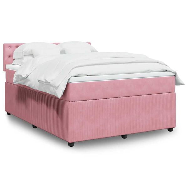 vidaXL Posteľný rám boxsping s matracom ružový 140x190 cm zamat