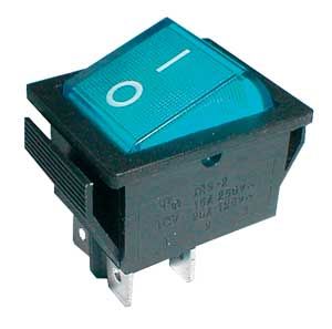 Prepínač kolískový  2pol./4pin  ON-OFF 250V/15A pros. modrý