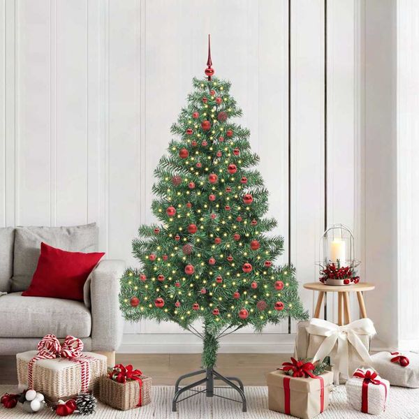 vidaXL Vianočný stromček s 300 LED-i so stojanom Zelená 210 cm PVC