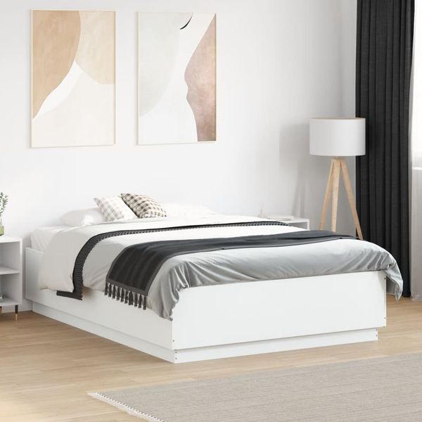vidaXL Posteľný rám s LED svetlami biely 140x190 cm kompoz. drevo