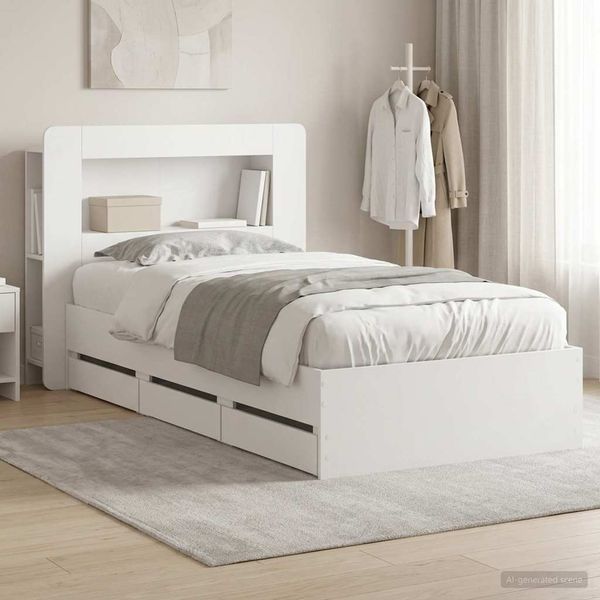 vidaXL Rám postele so skladom Biela 90 x 190 cm Kompozitné drevo