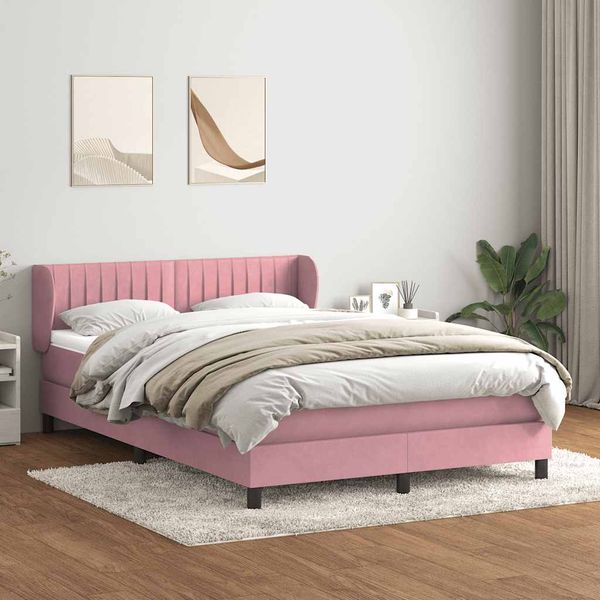 vidaXL Posteľný rám boxsping s matracom ružový 140x220 cm zamat