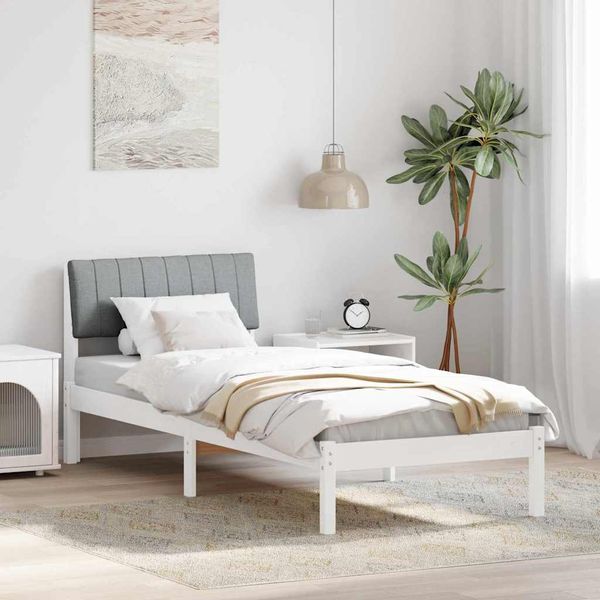 vidaXL Rám postele Biela a svetlosivá 75 x 190 cm Borovicový masív