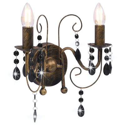 vidaXL Nástenná lampa s korálkami starožitná čierna 2 x žiarovka E14