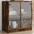 vidaXL Bočná skrinka so sklenenými dvierkami dymový dub 68x37x75,5 cm