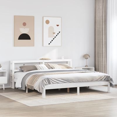 vidaXL Posteľný rám s čelom bez matraca biely 200x200 cm