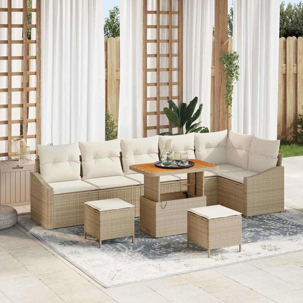 vidaXL Súprava záhradných pohoviek s vankúšom 9 pcs Béžová polyratan