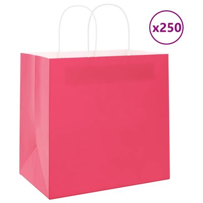 vidaXL Papierové tašky 250 ks s rúčkami, ružové, 54x15x49 cm