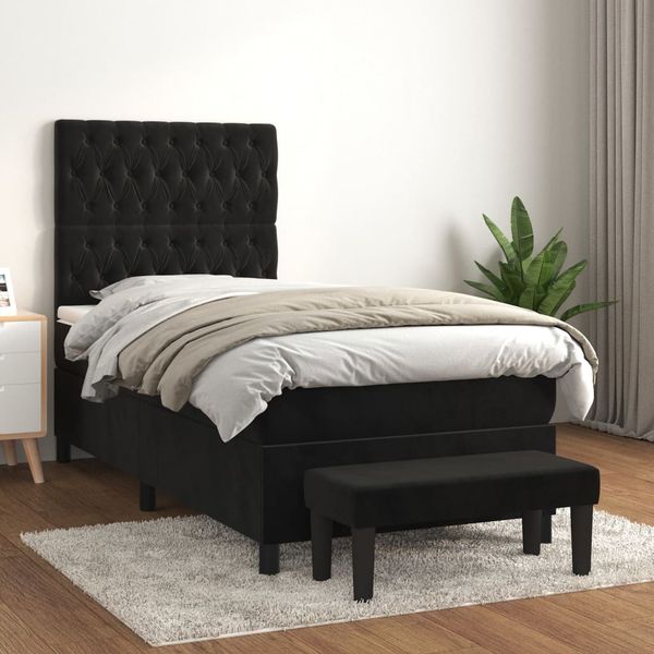 vidaXL Posteľný rám boxspring s matracom čierny 90x200 cm zamat