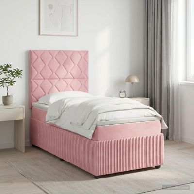 vidaXL LED boxspring posteľ s matracom Ružová 90 x 200 cm Zamat