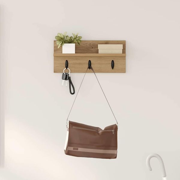 vidaXL Vešiak na stenu Nástenná montáž Remeselný dub 40 x 10,5 x 18 cm