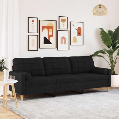 vidaXL 3-miestna pohovka s vankúšmi čierna 210 cm látka