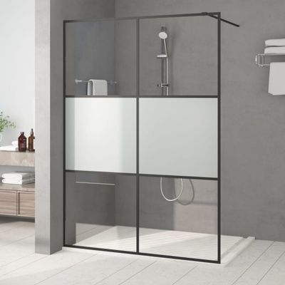 vidaXL Sprchová zástena čierna 140x195 cm polopriehľadné ESG sklo
