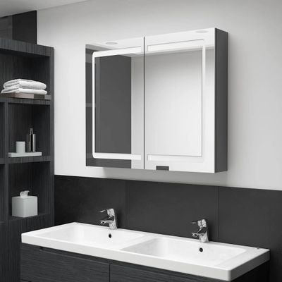 vidaXL LED kúpeľňová zrkadlová skrinka sivá 80x12x68 cm