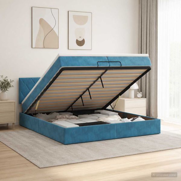 vidaXL Polohovací postel s matrací Tmavomodrá 200 x 200 cm Zamat