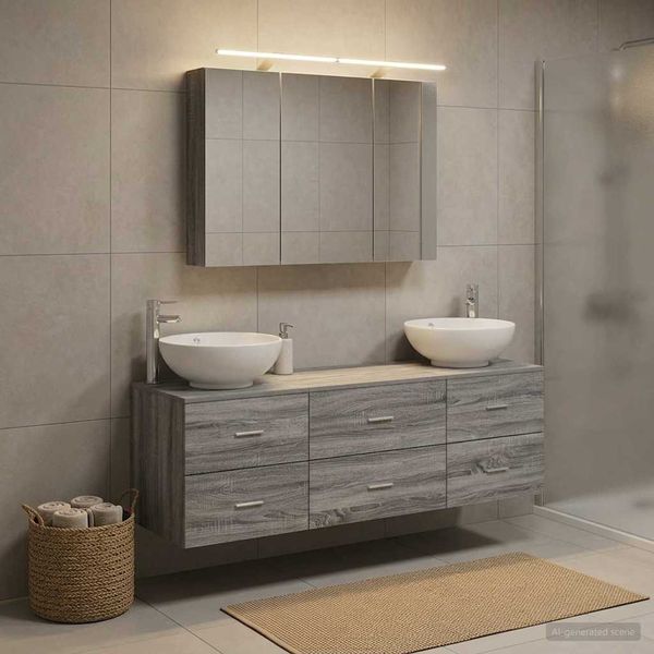 vidaXL Sada kúpeľňového nábytku 4 pcs Sivý Sonoma