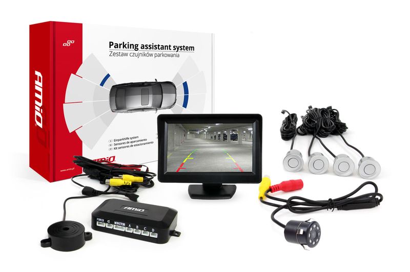 Parkovací asistent TFT01 4,3" s kamerou HD-307-IR 4 senzory strieborné