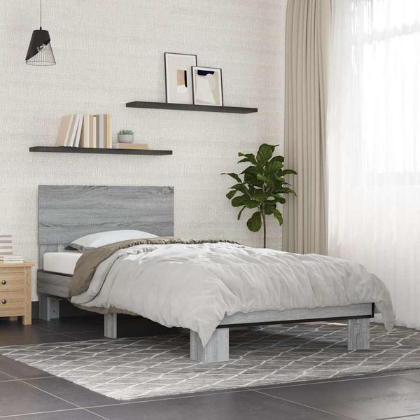 vidaXL Posteľný rám sivý sonoma 90x190 cm kompozitné drevo a kov