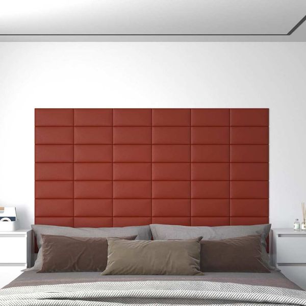 vidaXL Nástenné panely 12 ks vínovočervené 30x15 cm umelá koža 0,54 m²