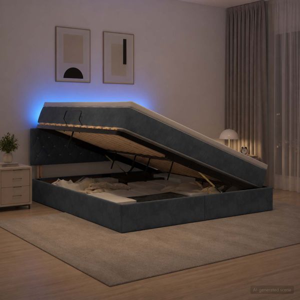 vidaXL LED úložná posteľ s matracom Tmavosivá 160 x 200 cm Zamat