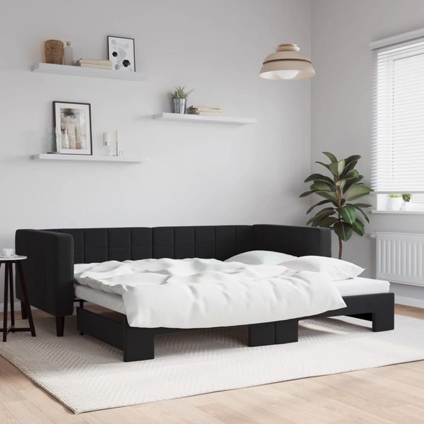 vidaXL Denná posteľ s rozkladacou posteľou čierna 90x190 cm zamat