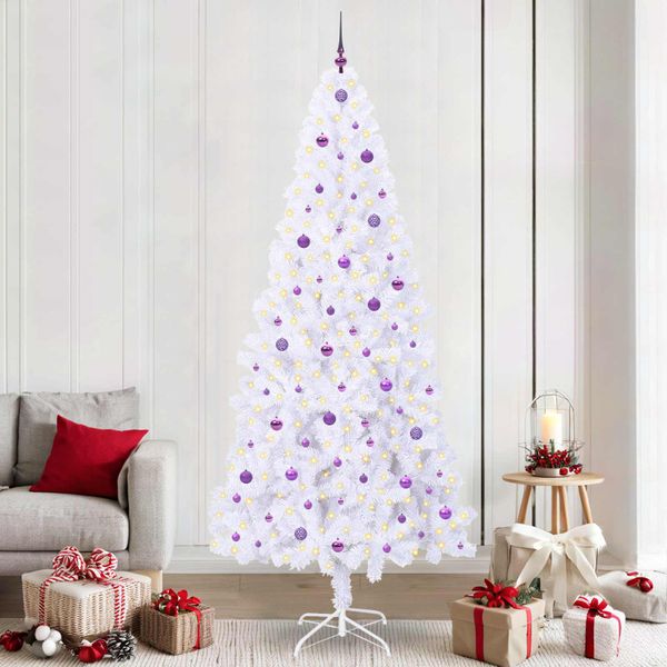 vidaXL Umelý vianočný stromček s 300 LED-i Biela 240 cm PVC a oceľ