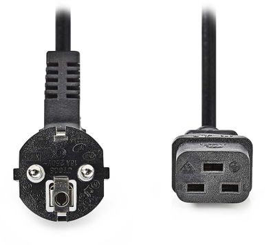NEDIS napájací kábel 230V/ prípojný 16A/ konektor IEC-320-C19/ uhlová zástrčka Schuko/ čierny/ bulk/ 2m Kábel, napájací, 230V, prípojný 16A, konektor IEC-320-C19, uhlová zástrčka Schuko, 2m, čierny