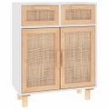 vidaXL Komoda biela 60x30x75 cm masívna borovica a prírodný ratan