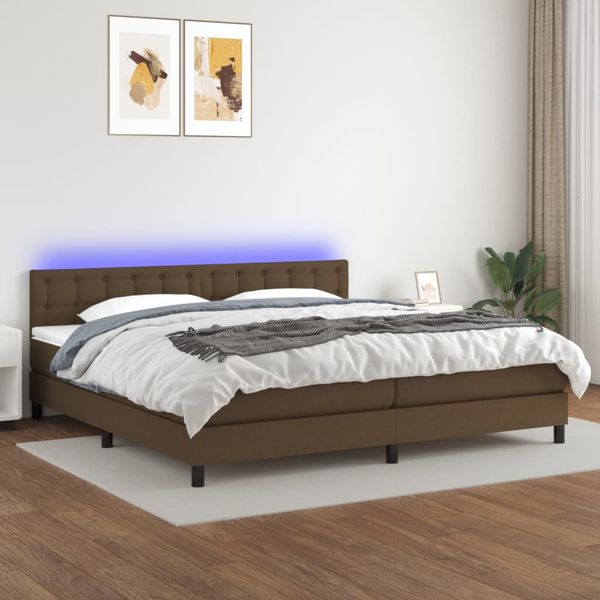vidaXL Posteľ boxsping s matracom a LED tmavohnedá 200x200 cm látka