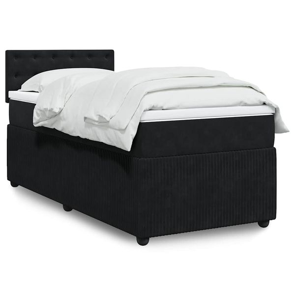vidaXL Posteľný rám boxspring s matracom čierny 90x200 cm zamat