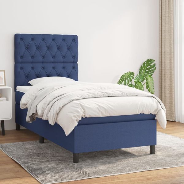 vidaXL Posteľný rám boxsping s matracom modrý 80x200 cm látka