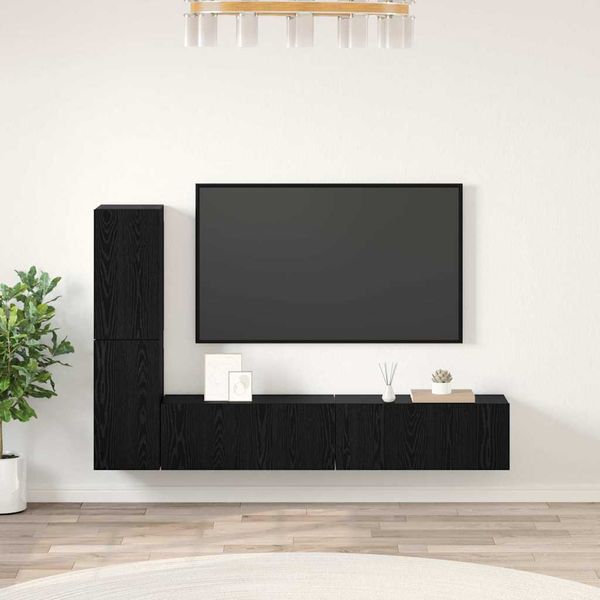 vidaXL Nástenný TV kabinet Nástenný 2 pcs Čierny dub Kompozitné drevo