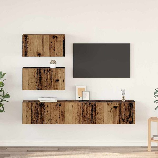 vidaXL Zostava TV skriniek Nástenný 4 pcs Staré drevo Kompozitné drevo