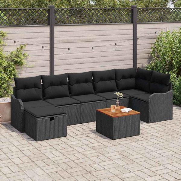 vidaXL Súprava záhradných pohoviek s vankúšom 8 pcs Čierna polyratan