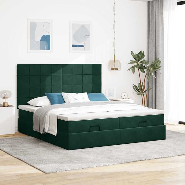 vidaXL Osmanský rám postele s matracom tmavozelená 180x200 cm zamat
