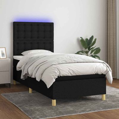 vidaXL Posteľ boxsping s matracom a LED čierna 100x200 cm látka