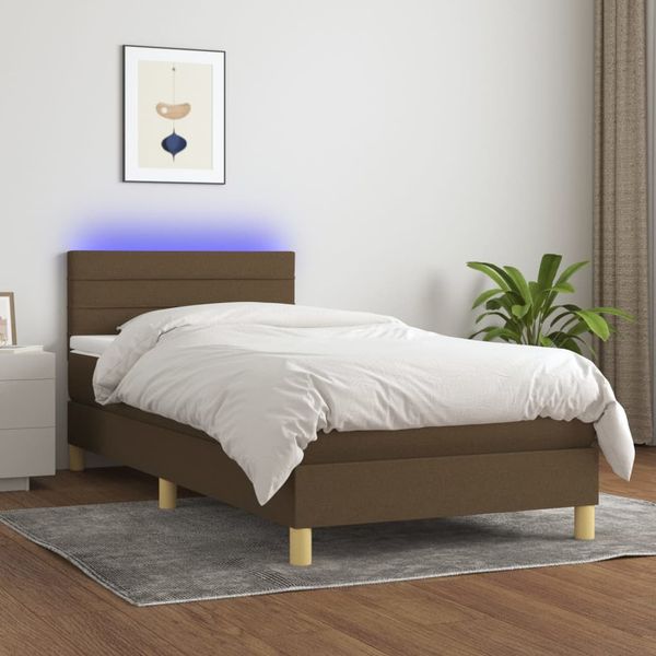 vidaXL Posteľ boxsping s matracom a LED tmavohnedá 100x200 cm látka